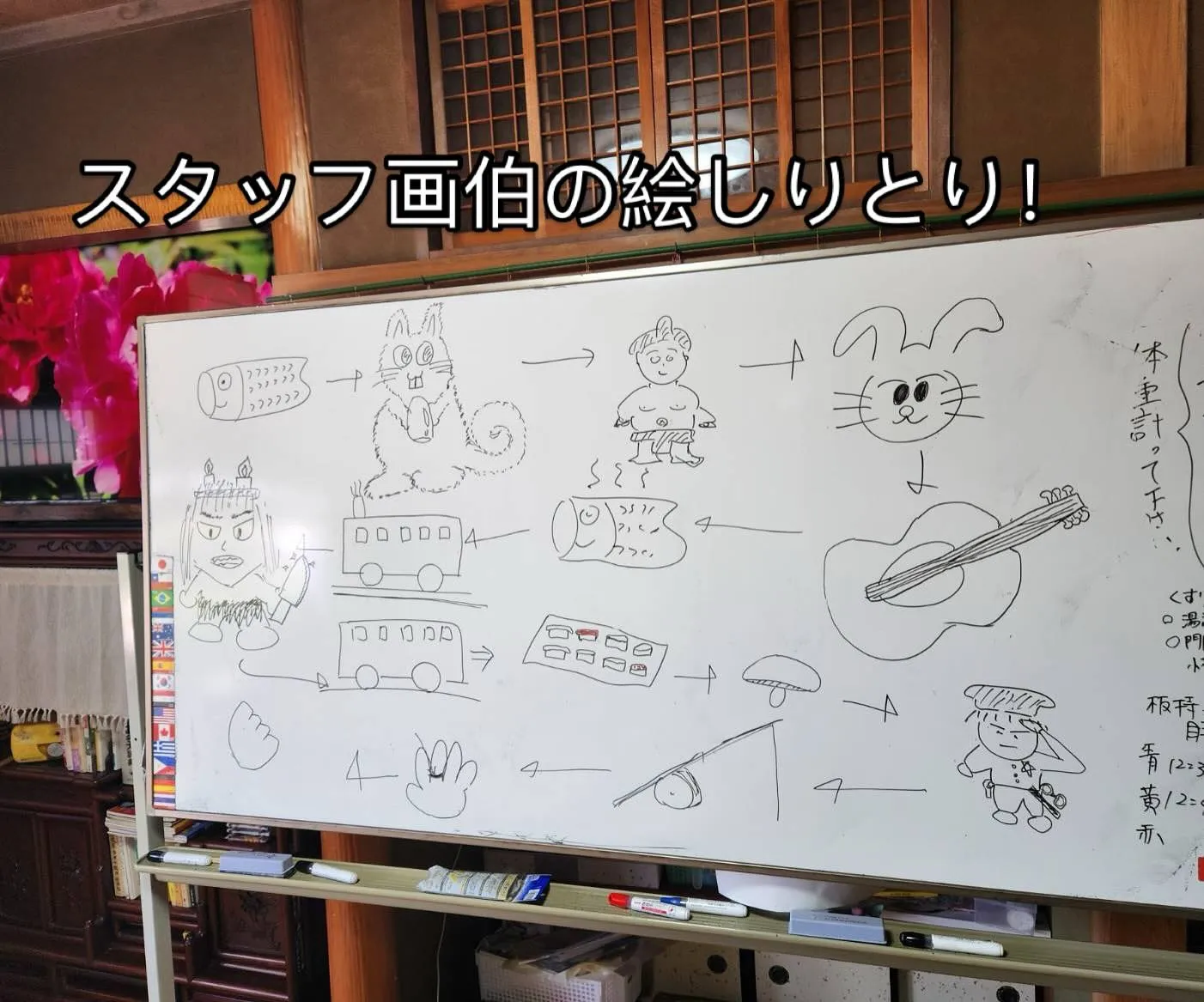 昼のひと時に、スタッフ4人で絵しりとりを作りました😊